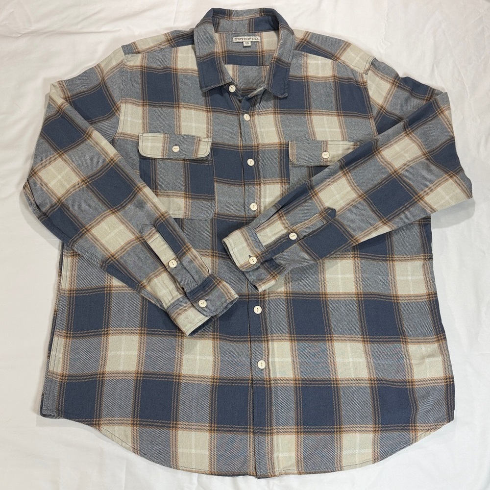 Frye & Co. Shirt Men's Blue Plaid Button Down Shirt Size XXL